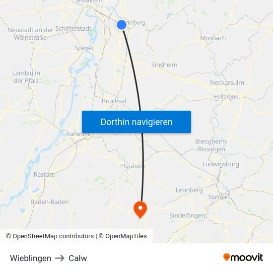 Wieblingen to Calw map