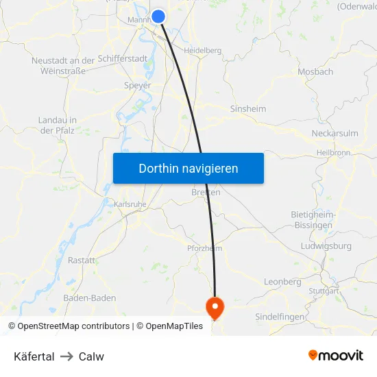 Käfertal to Calw map