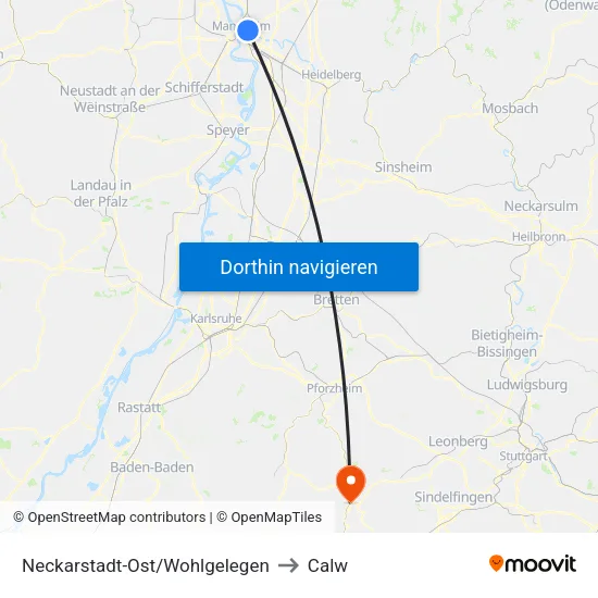 Neckarstadt-Ost/Wohlgelegen to Calw map