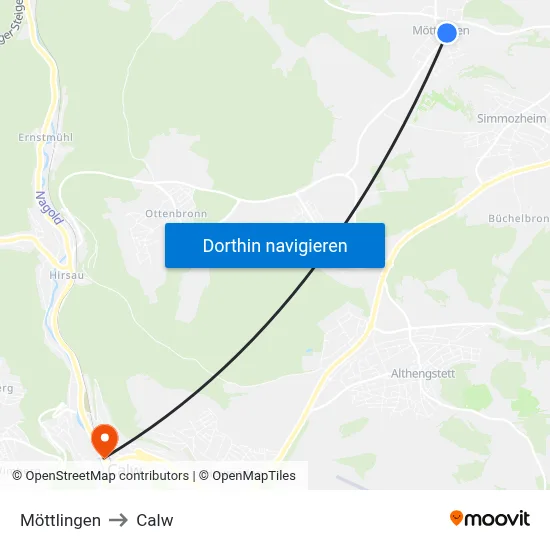 Möttlingen to Calw map