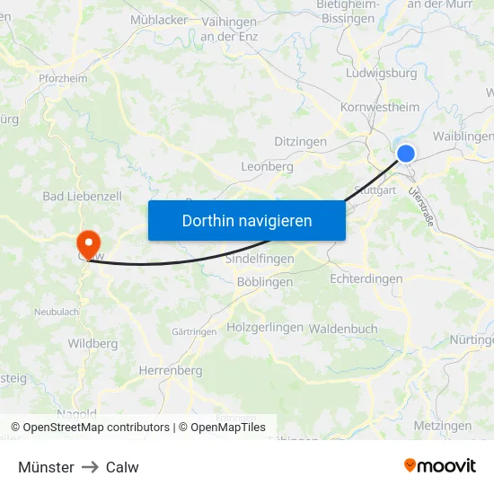 Münster to Calw map