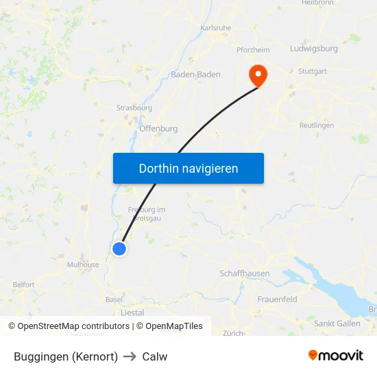 Buggingen (Kernort) to Calw map