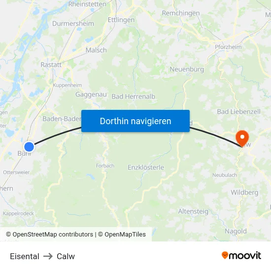 Eisental to Calw map