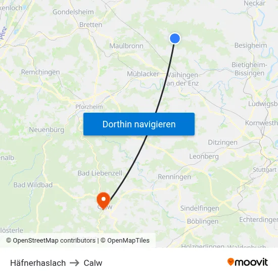 Häfnerhaslach to Calw map