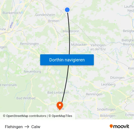 Flehingen to Calw map