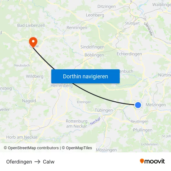 Oferdingen to Calw map