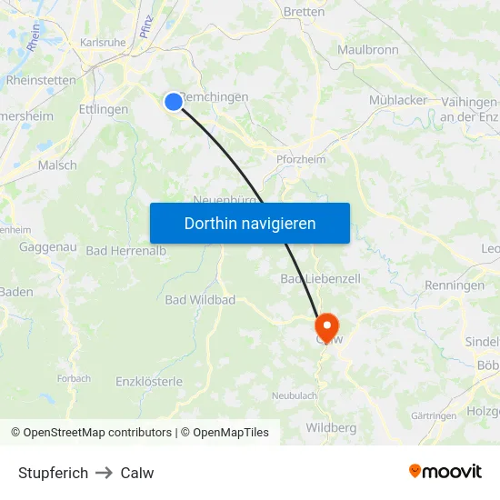 Stupferich to Calw map