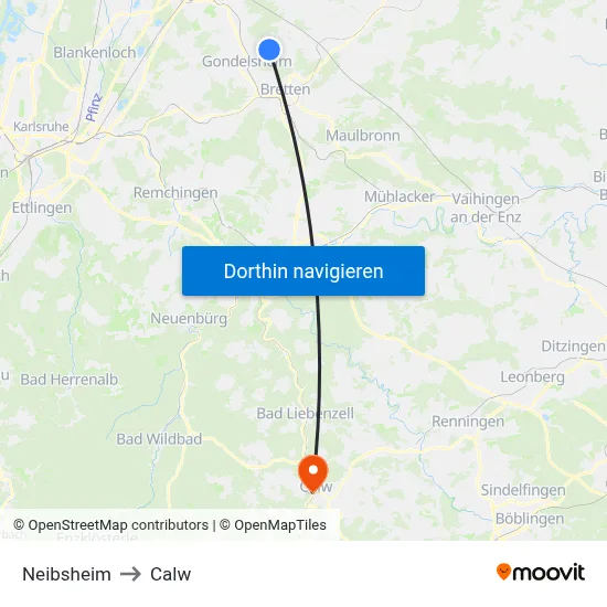Neibsheim to Calw map
