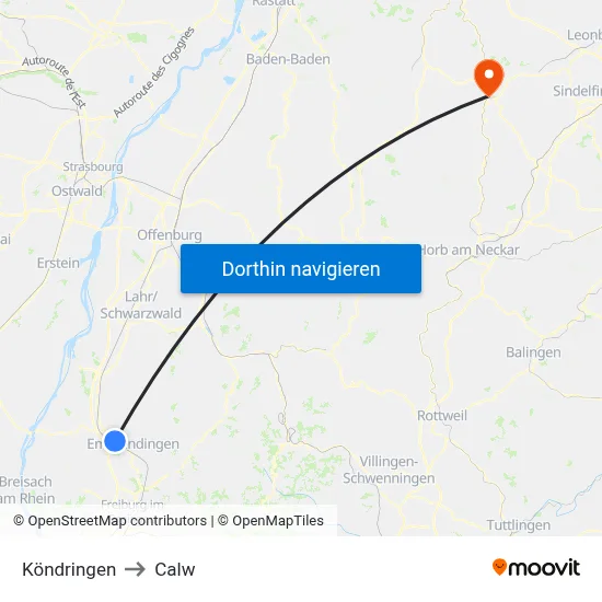 Köndringen to Calw map