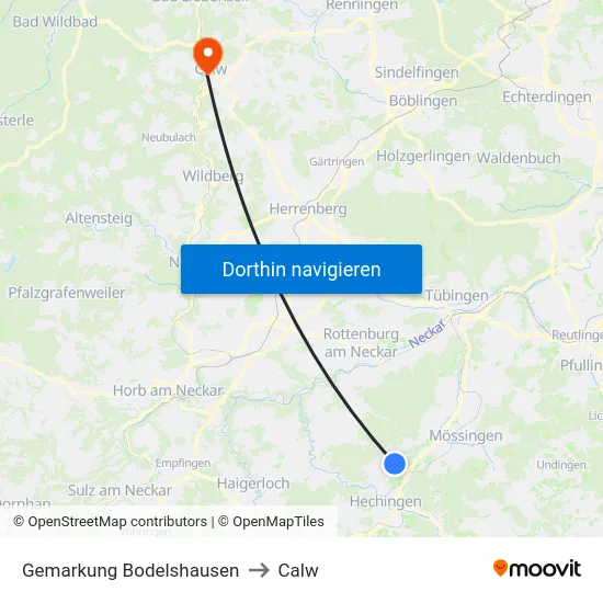Gemarkung Bodelshausen to Calw map