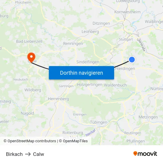 Birkach to Calw map