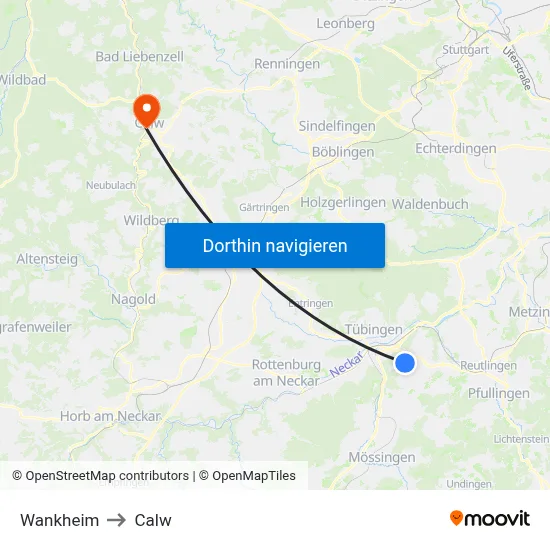 Wankheim to Calw map
