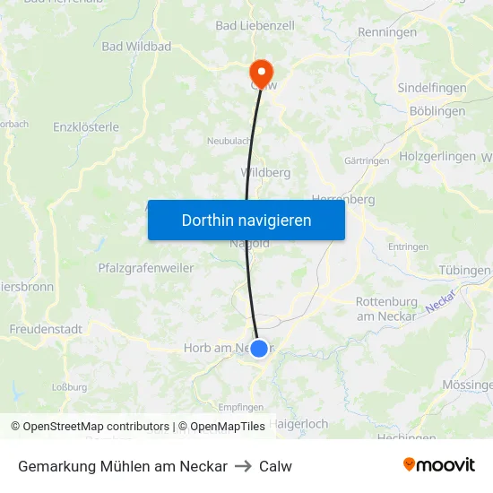 Gemarkung Mühlen am Neckar to Calw map
