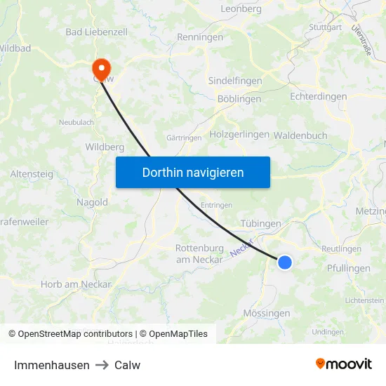 Immenhausen to Calw map