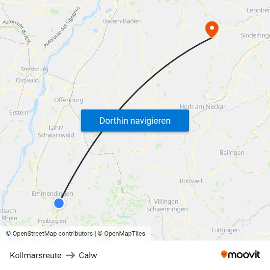 Kollmarsreute to Calw map
