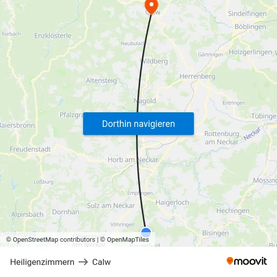 Heiligenzimmern to Calw map