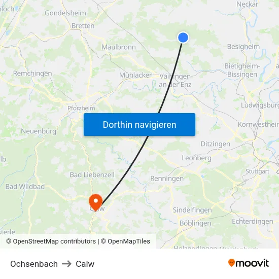 Ochsenbach to Calw map