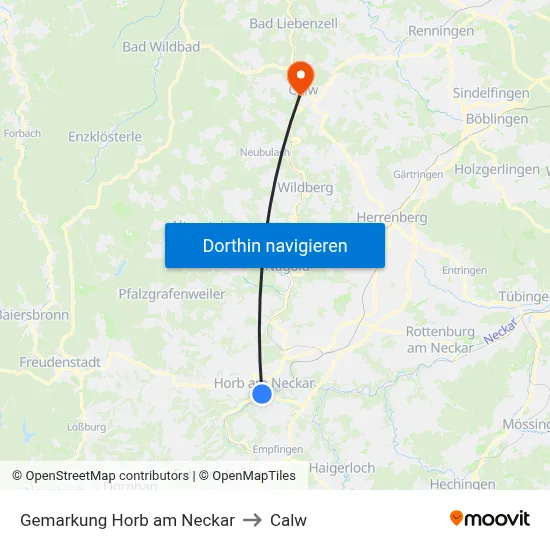 Gemarkung Horb am Neckar to Calw map