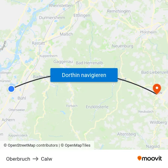 Oberbruch to Calw map