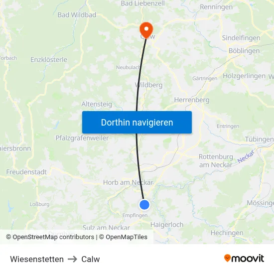 Wiesenstetten to Calw map