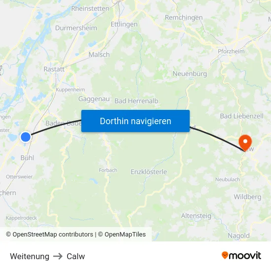 Weitenung to Calw map