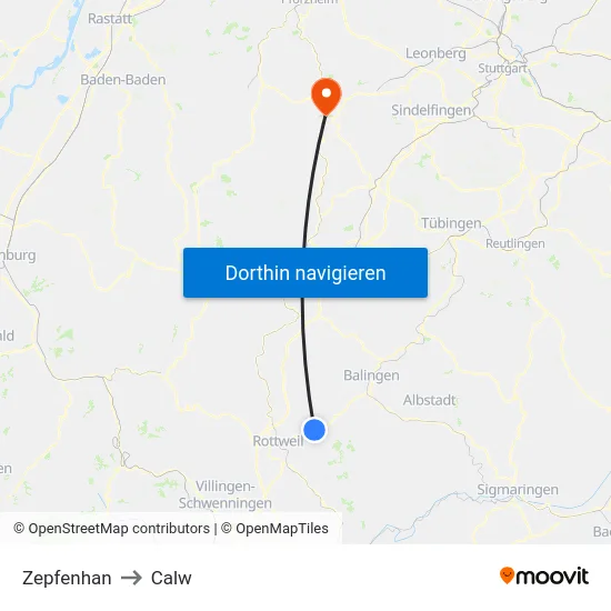 Zepfenhan to Calw map
