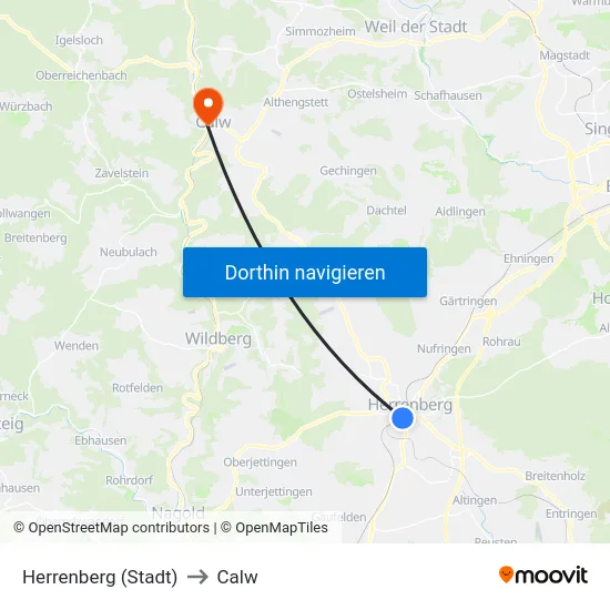 Herrenberg (Stadt) to Calw map