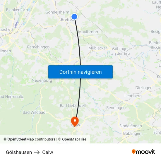 Gölshausen to Calw map