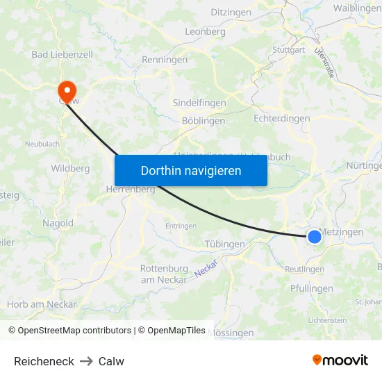 Reicheneck to Calw map
