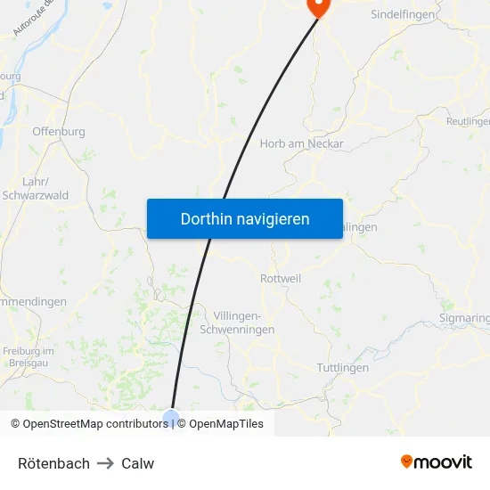 Rötenbach to Calw map