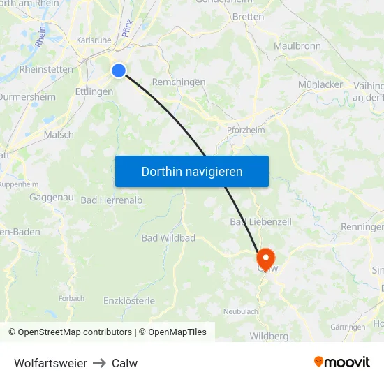 Wolfartsweier to Calw map