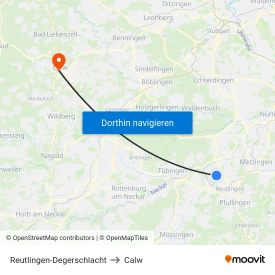 Reutlingen-Degerschlacht to Calw map