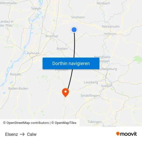Elsenz to Calw map