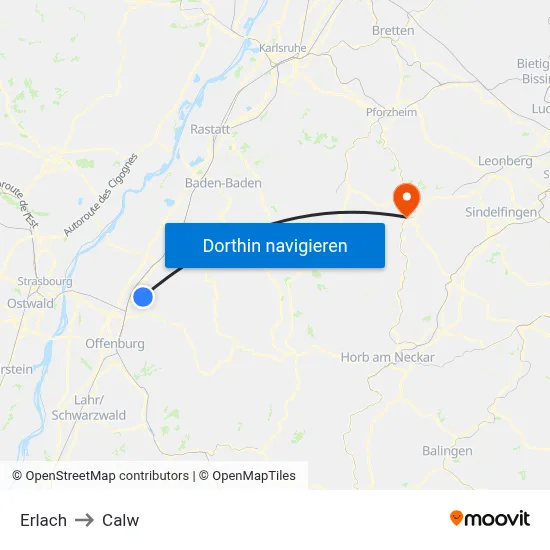 Erlach to Calw map