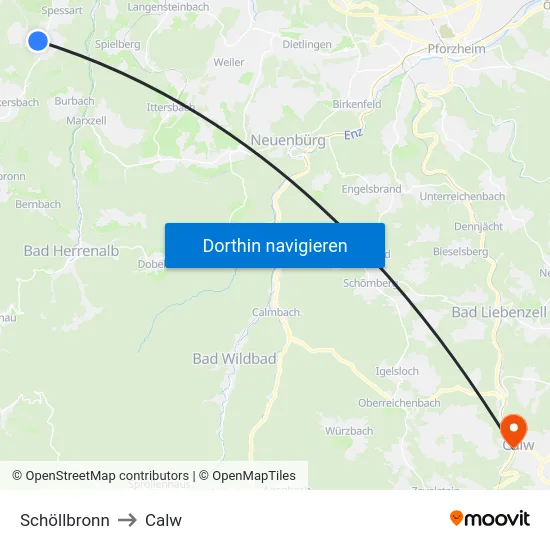 Schöllbronn to Calw map