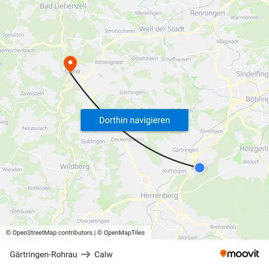 Gärtringen-Rohrau to Calw map