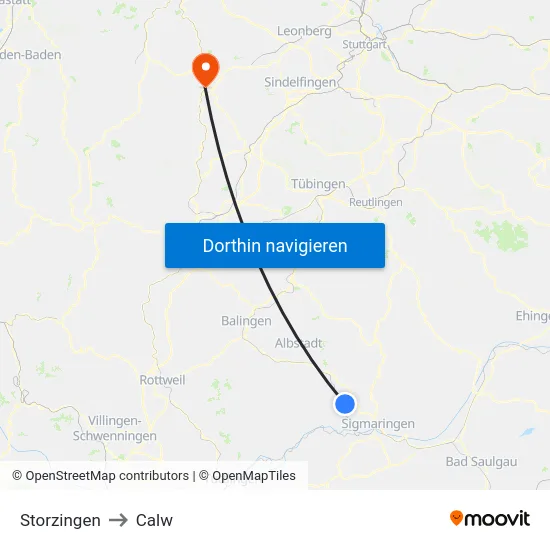 Storzingen to Calw map