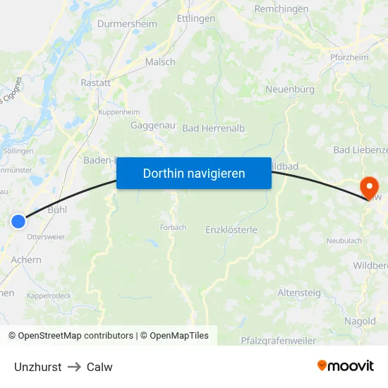 Unzhurst to Calw map
