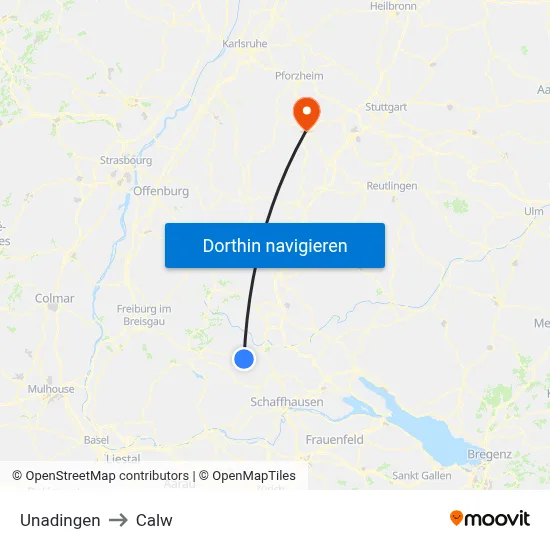 Unadingen to Calw map