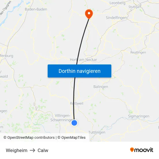 Weigheim to Calw map
