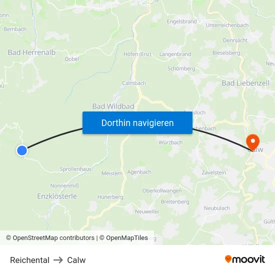 Reichental to Calw map