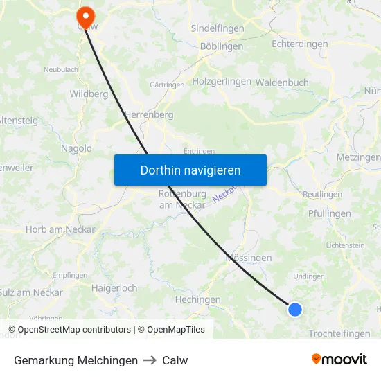 Gemarkung Melchingen to Calw map