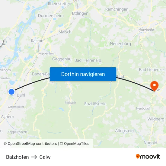 Balzhofen to Calw map