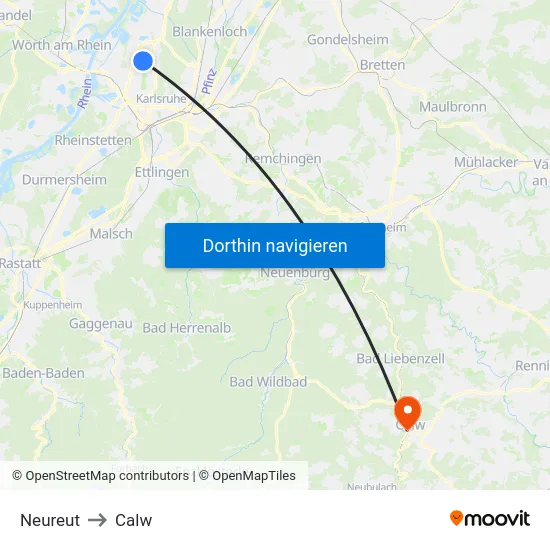 Neureut to Calw map