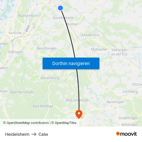 Heidelsheim to Calw map