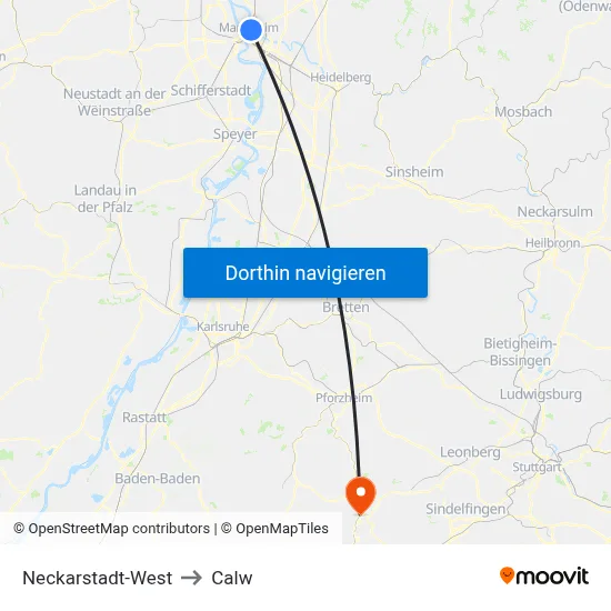Neckarstadt-West to Calw map