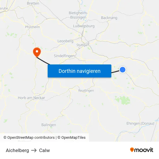 Aichelberg to Calw map