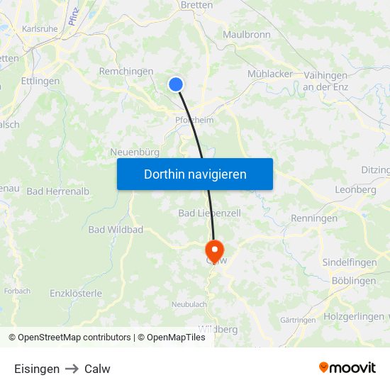 Eisingen to Calw map