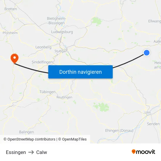 Essingen to Calw map