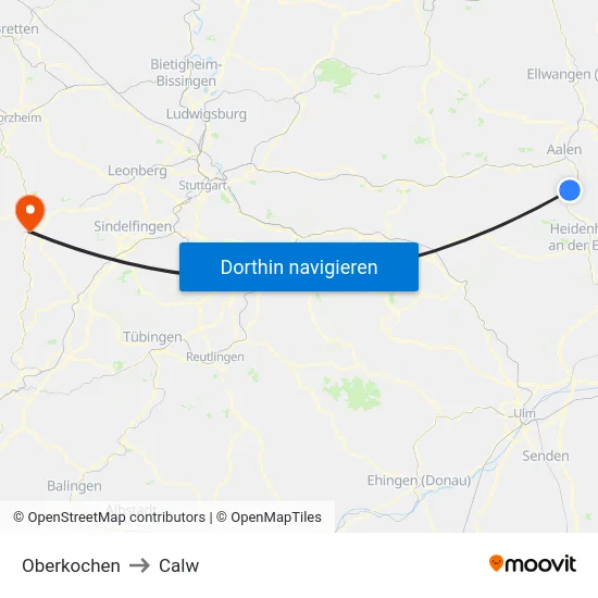 Oberkochen to Calw map
